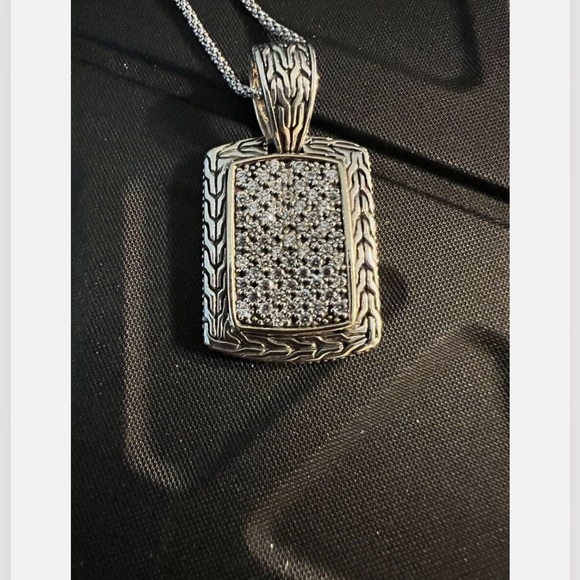 Unisex Dog Tag 14K Gold & Sterling Silver Pendant Necklace CZ’s NWT - Picture 8 of 8